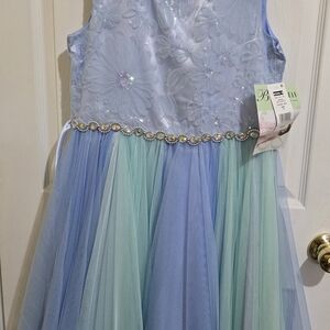 Bonne Jean Girls Pastel Tulle Party Dress, Blue Mint Ombre
